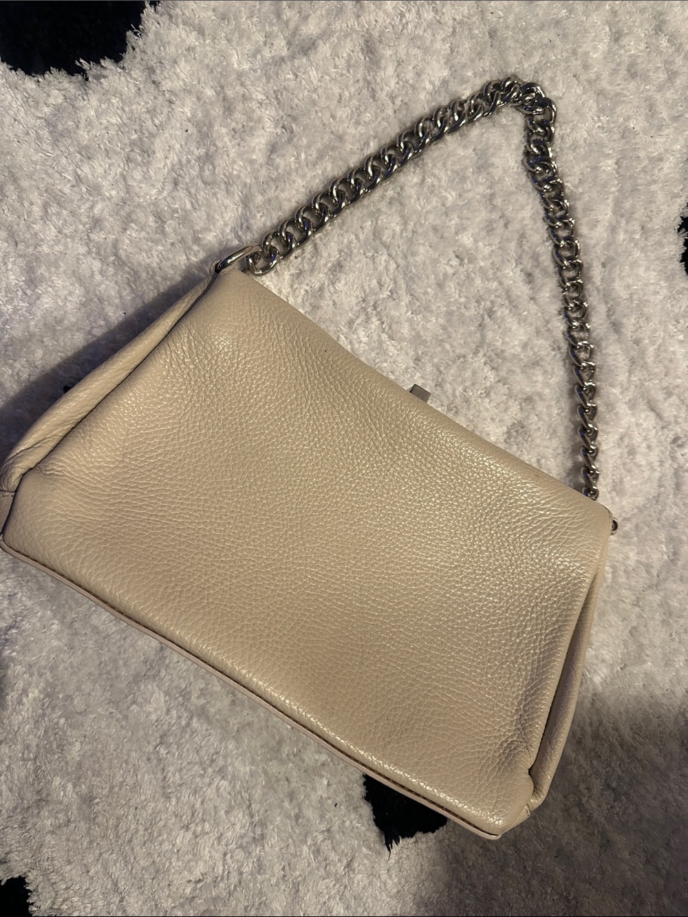 Cream Leather Chain-Handle Women's Shoulder Bag